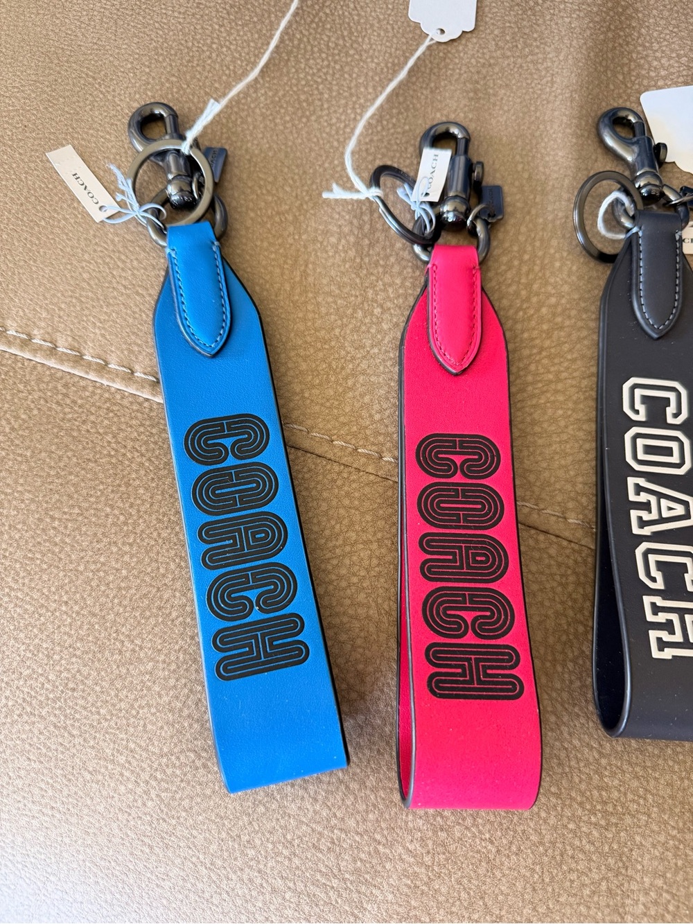 Coach Leather Wristlet Straps in Blue, Pink, Black & Yellow - Picture 2 of 4